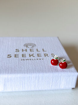 Red Enamel Apple Stud Earrings, 5 of 7