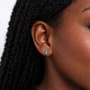 Gold Plated Sterling Silver March Aquamarine Birthstone Stud Earrings – 7mm, 3 of 9