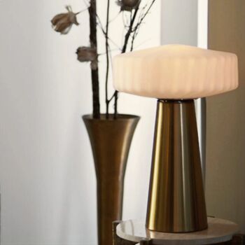 Pleat White Glass And Brass Table Lamp, 6 of 12