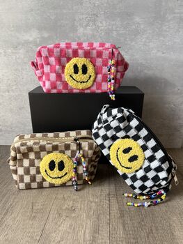 Checkered Punch Needle Smiley Make Up Bag, 2 of 7