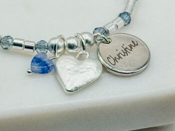 Personalised Stretchy Charm Bracelet In Silver And Blue, 5 of 6
