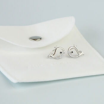 Sterling Silver Crystal Whale Stud Earrings, 4 of 5