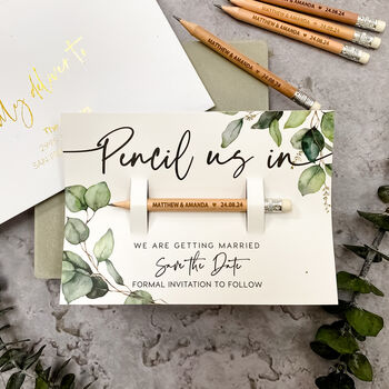 Save The Date Pencil Us In With Botanical Card, 2 of 4