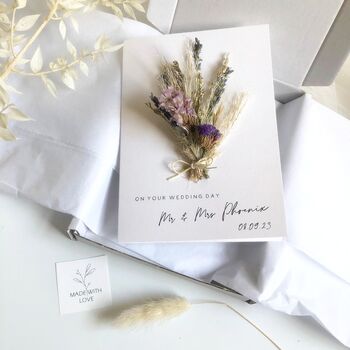 Wedding Card Personalised Dried Flower Mini Bouquet, 3 of 11