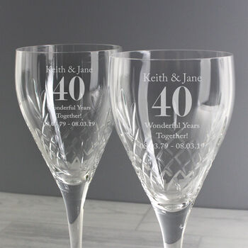 Personalised Anniversary Pair Crystal Wine Glasses, 2 of 3