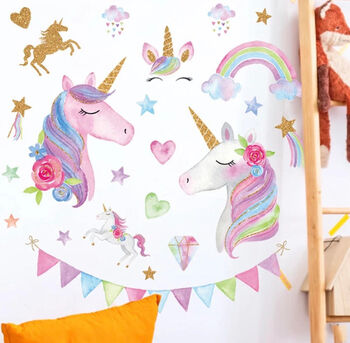 Unicorns Rainbows Bunting Removable Wall Stickers, 3 of 5