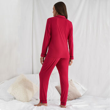 Long Bamboo Pyjama Set In Scarlet Red, 2 of 4