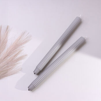 G Decor Velluto Cenere Set Of Two Extra Tall Dinner And Taper Candles With Ribbed Velvet Matte Finish In Ash Grey, 2 of 3