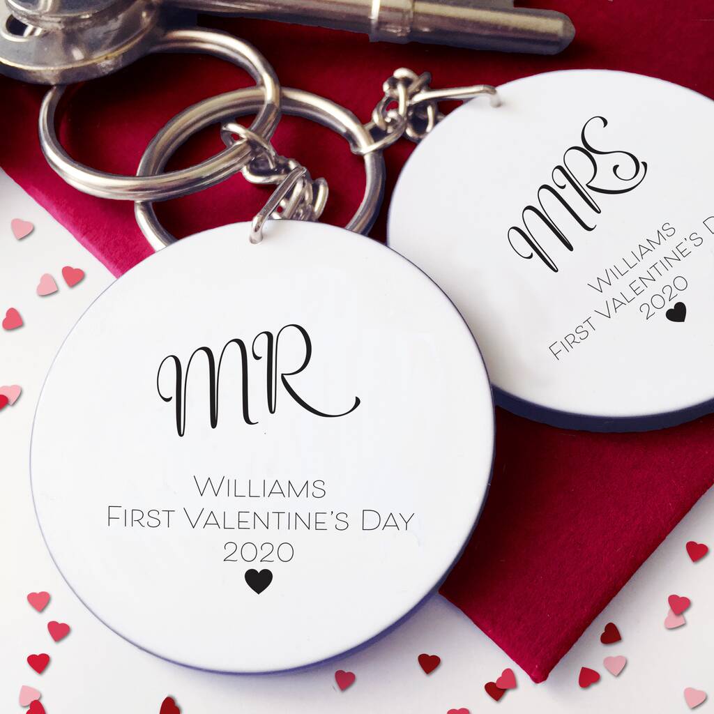 Image of Mr And Mrs First Valentine's Day Keyring Set
