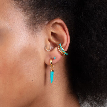 Turquoise Spike Huggie Hoop Earring, Single Earring, 4 of 7