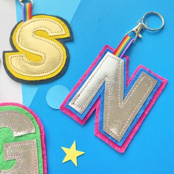 Two Tone Vegan Leather Letter Rainbow Keyring, 6 of 9