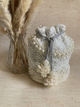White Pearl Embellished Potli Bag, 2 of 7