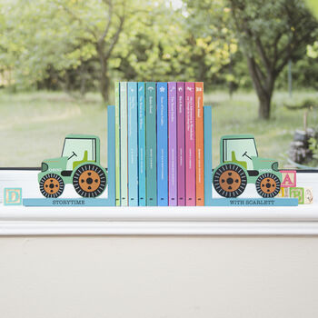 Personalised Kids Green Tractor Bookends, 2 of 6