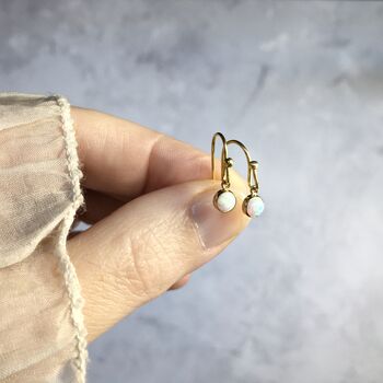 Tiny Gold Opal Earrings Dainty Everyday White Opal Jewelry For Women | October Birthstone Gift, 7 of 9