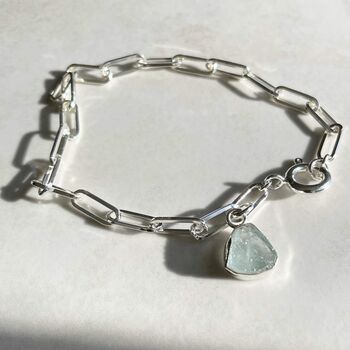 Carved Aquamarine Paperclip Chain Bracelet, 3 of 7