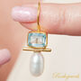 Blue Topaz And White Pearl Statement Gold And Silver Drop Earrings, thumbnail 3 of 9