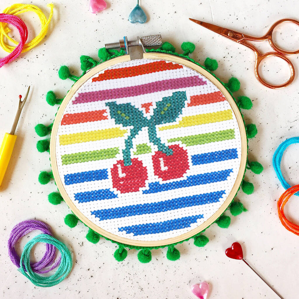 Cherry Stripe Cross Stitch Craft Kit By The Make Arcade