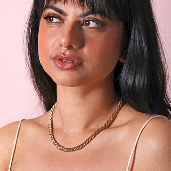 Gold Stainless Steel Chunky Triple Snake Chain Necklace, 4 of 4
