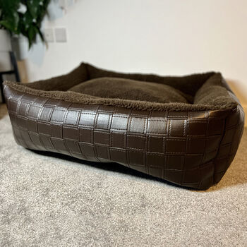 Woven Effect Vegan Leather Fleece Lined Sofa Dog Bed, 2 of 8