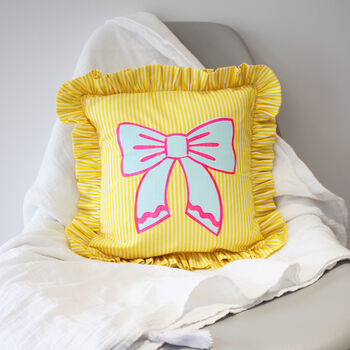 Striped Bow Frill Cushion, 6 of 8