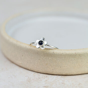 Sterling Silver Large Flower Birthstone Stacking Ring, 2 of 3
