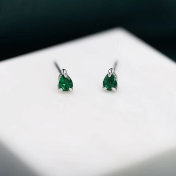 Extra Tiny Emerald Green Droplet Cz Stud Earrings, 2 of 10