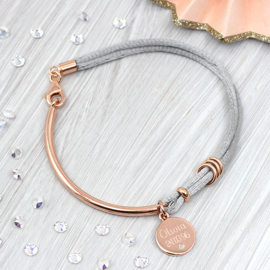 Personalised Diamond And Rose Gold Plated Silk Bangle, 1 of 6