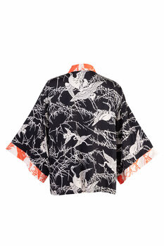 Japanese Crane Print Black And Ivory Short Kimono, 7 of 7