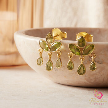 Moonstone Lotus Flower Stud Drop Earrings, 5 of 10