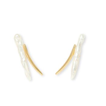 Credo Freshwater Pearl And Gold Lightning Stud Earrings, 2 of 4