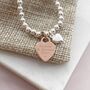 Silver Ball Slider Bracelet, Engraved Rose Gold Heart, thumbnail 2 of 9
