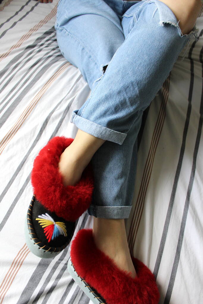 Red Velvet Sheepskin Slippers By Onaie | notonthehighstreet.com