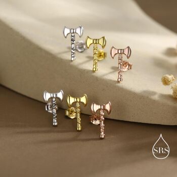 Sterling Silver Double Headed Viking Axe Stud Earrings, 6 of 12
