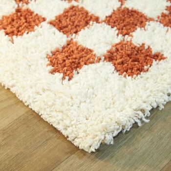 Chequered Burnt Orange/Cream Rug, 4 of 5