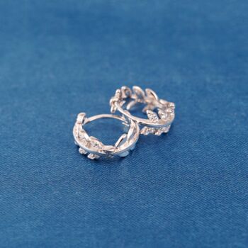 Silver Cz Leaf Hoop Earrings, 925 Sterling Silver, 3 of 7