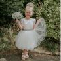 Duchess Satin Tulle Puff Sleeve Flower Girl Dress, thumbnail 2 of 10