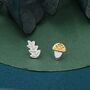 Mismatched Acorn And Oak Leaf Stud Earrings, thumbnail 5 of 12