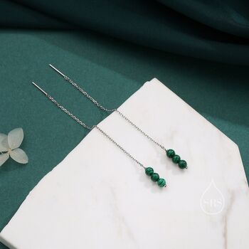 Sterling Silver Genuine Malachite Threaders, 3 of 10