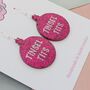 Hot Pink Tinsel Tits Glitter Resin Christmas Earrings, thumbnail 2 of 4