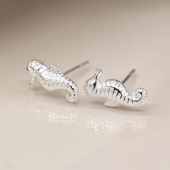 Sterling Silver Seahorse Stud Earrings, 2 of 10