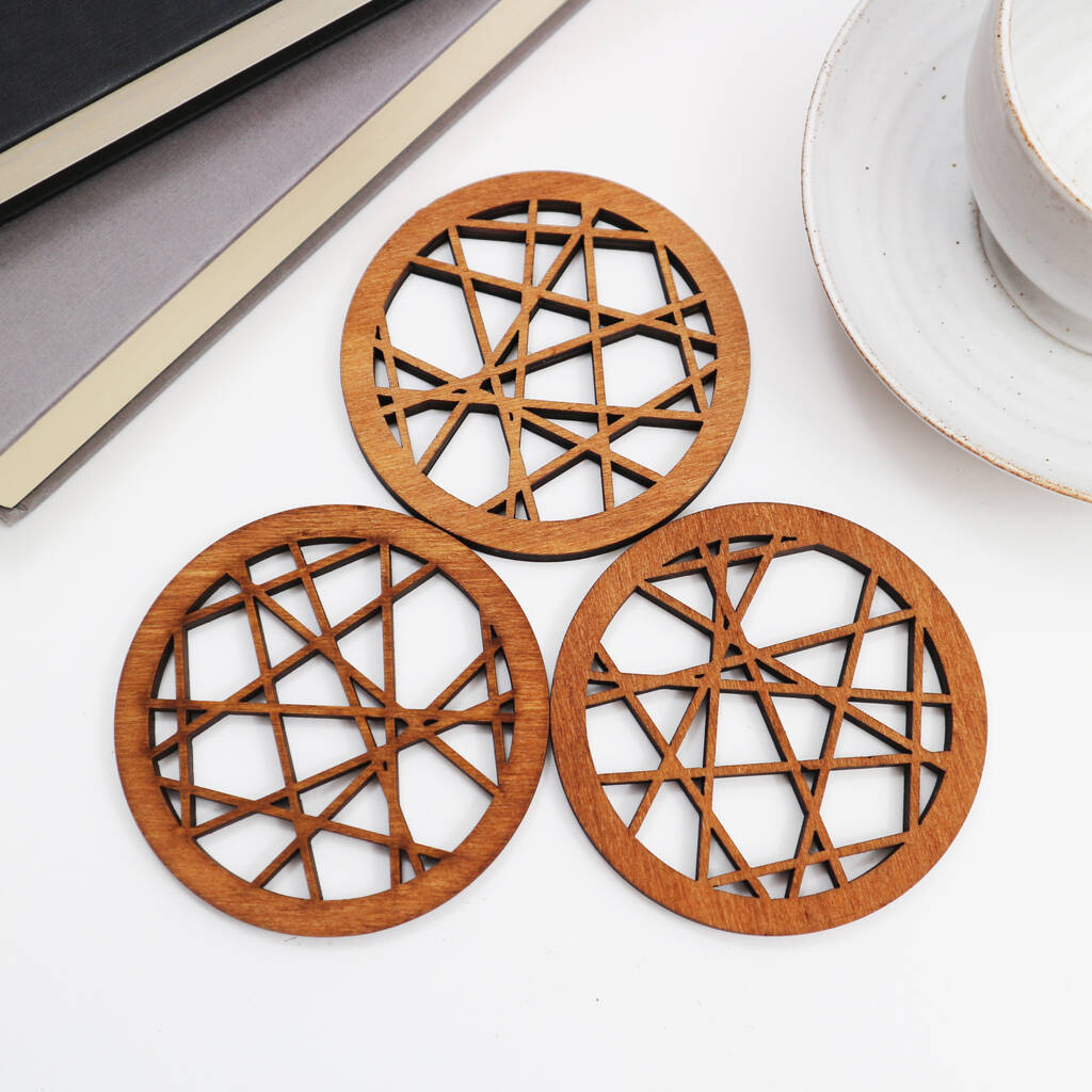 Wooden Coasters With Geometric Design By For Me & For You Designs