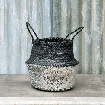 Black Sequin Dipped Seagrass Baskets, 3 of 3