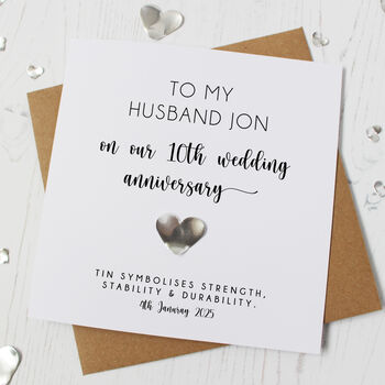 10th Wedding Anniversary Card With Tin Heart, 7 of 8