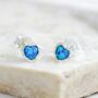 Molten Sterling Silver Blue Opal Heart Stud Earrings, thumbnail 1 of 7