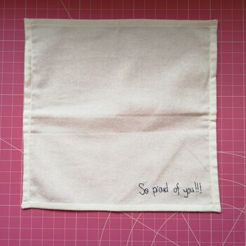 Hand Embroidered Handwritten Message Personalised Hanky, 8 of 9