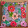 Grey Floral Embroidered Cotton Velvet Cushion Cover, thumbnail 1 of 7