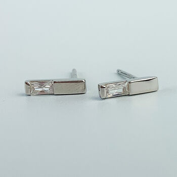 Sterling Silver Crystal Rectangle Stud Earrings, 3 of 5