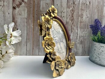 Gold Oval Floral Photo Frame With Butterfly Detail 15 X 10cm, 4 of 7