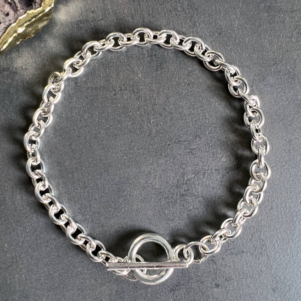 Silver Plated Heavy Chunky Link Chain Toggle Bracelet By Gaamaa ...