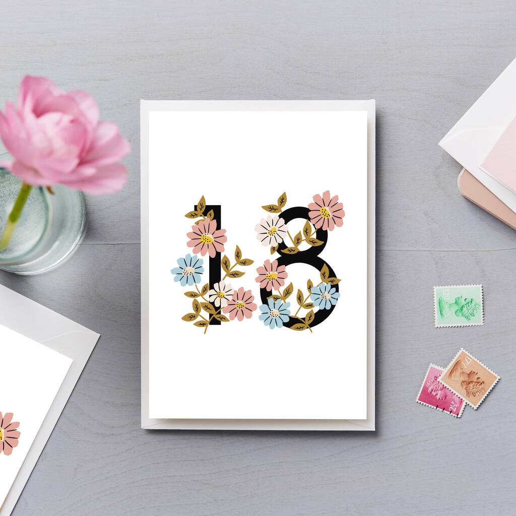 Image of 18th Birthday Card Flower Numbers